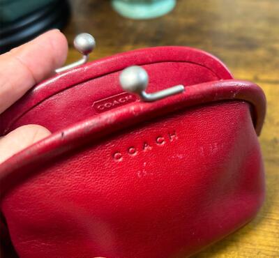 小物 Vintage Coach Kiss Lock Coin Case Red NWT COACH VINTAGE RED LEATHER KISSLOCK COIN PURSE POUCH