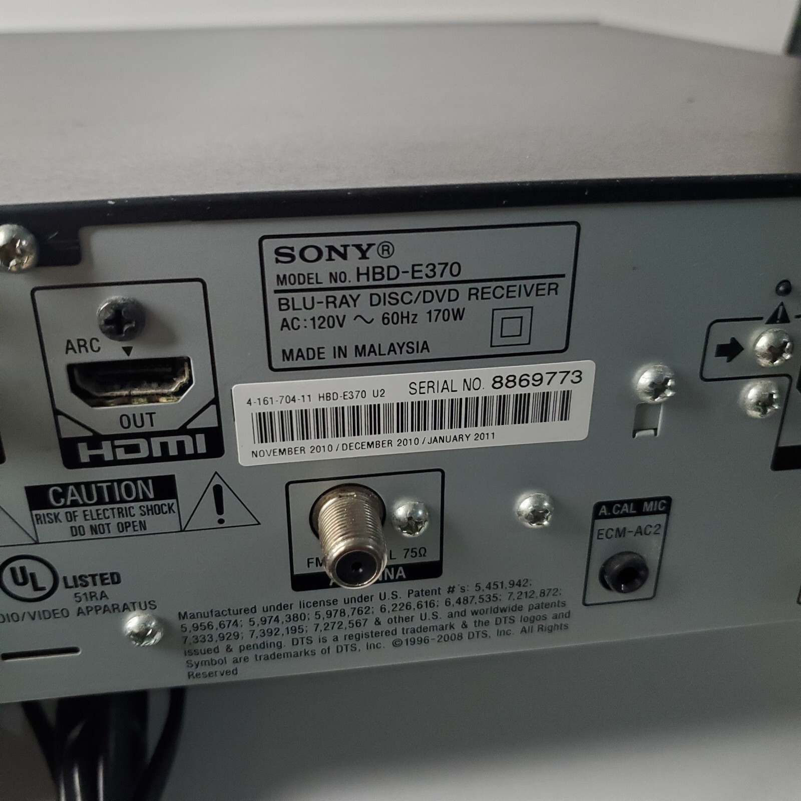 Sony BDVE370 BluRay 3D DVD Home Theater System Receiver ONLY (BDV