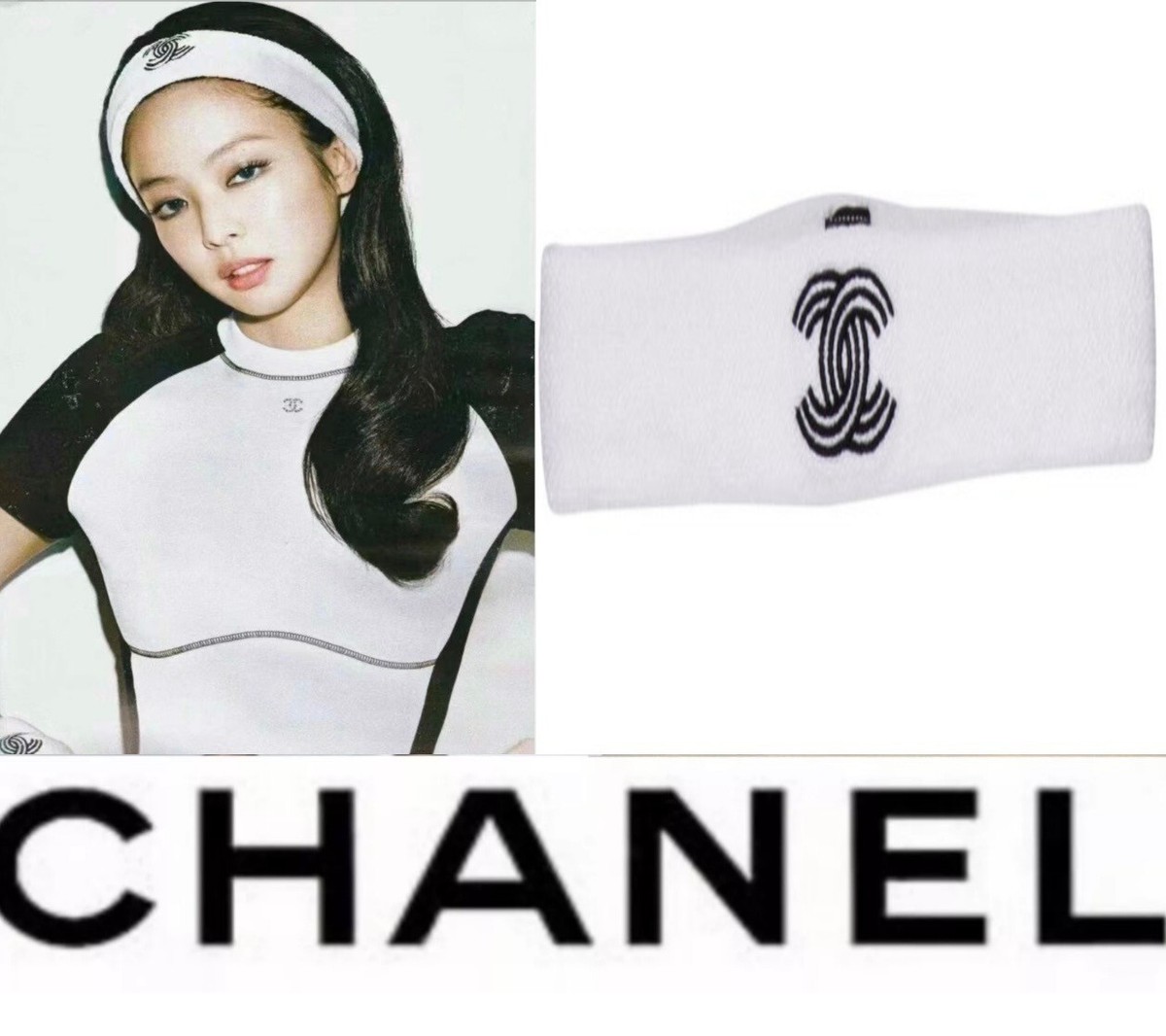 CHANELネームタグ New Tag Chanel 2023 2024 White 24c Black Logo Headband Hair