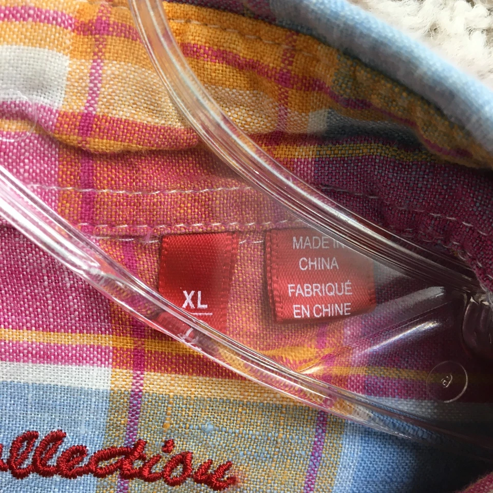 Camisa Abotonada Colección Report Extra Grande Adulto Amarillo Rosa Lino Madras Hombres Foto 4 de 4