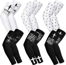 6 Pairs UV Sun Protection Baseball Arm Sleeves Cooling Faith Cross Arm Sleeves f
