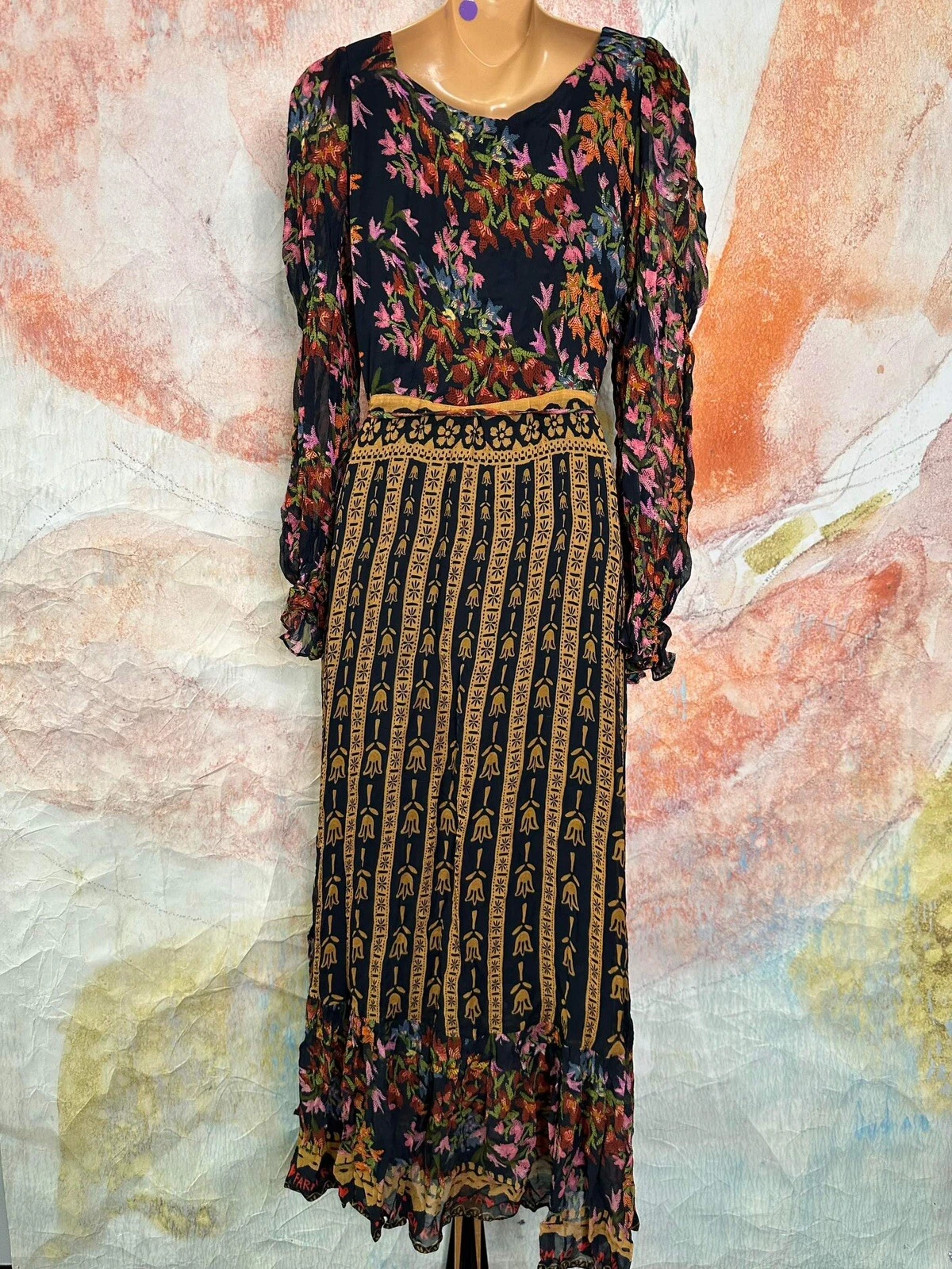 PALM ANGELS Maxi abito Anthropologie Farm Rio fessura laterale taglia S