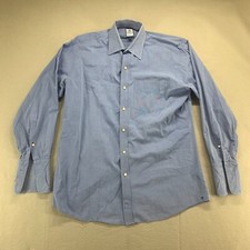 Tommy Hilfiger Button Up Shirt Mens Large 16 Blue Long Sleeve ITHACA 100 Cotton