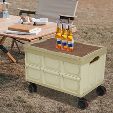 14.53gal Outdoor Folding Storage Box Big Capacity Rolling Cart w/ MDF Board