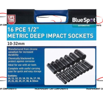 BLUE SPOT TOOLS 16-TEILIG 1/2 ZOLL METRISCH TIEFE SCHLAGSCHRAUBER-STECKSCHLÜSSEL (10-32 MM) 01550