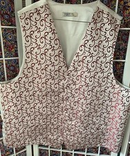 Men  s XL Satin Celebration/Wedding - White With Red Scrolling  Matching Cravat.