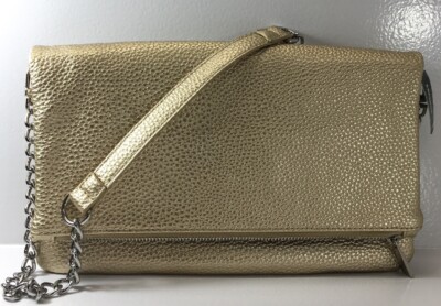 Express Womens Metallic Clutch Handbag With Strap Color Gold One Size NWT #
