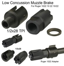 Ruger 1022 Low Concussion Muzzle Brake Compensator 1/2X28 TPI Adapter Black