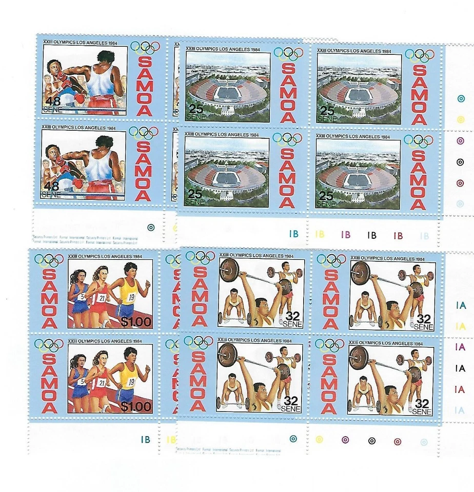 SAMOA 1984 Juegos Olímpicos Los Ángeles Juego de 4 en Bloques de Placa de 4 MNH Foto 3 de 3