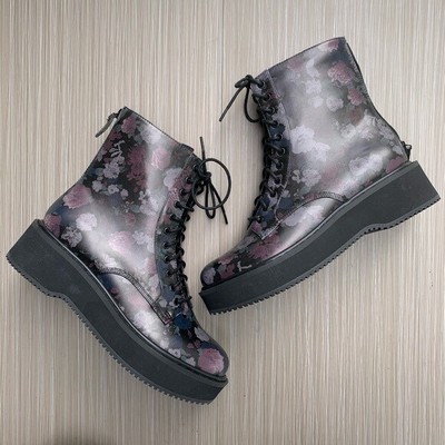 black floral combat boots