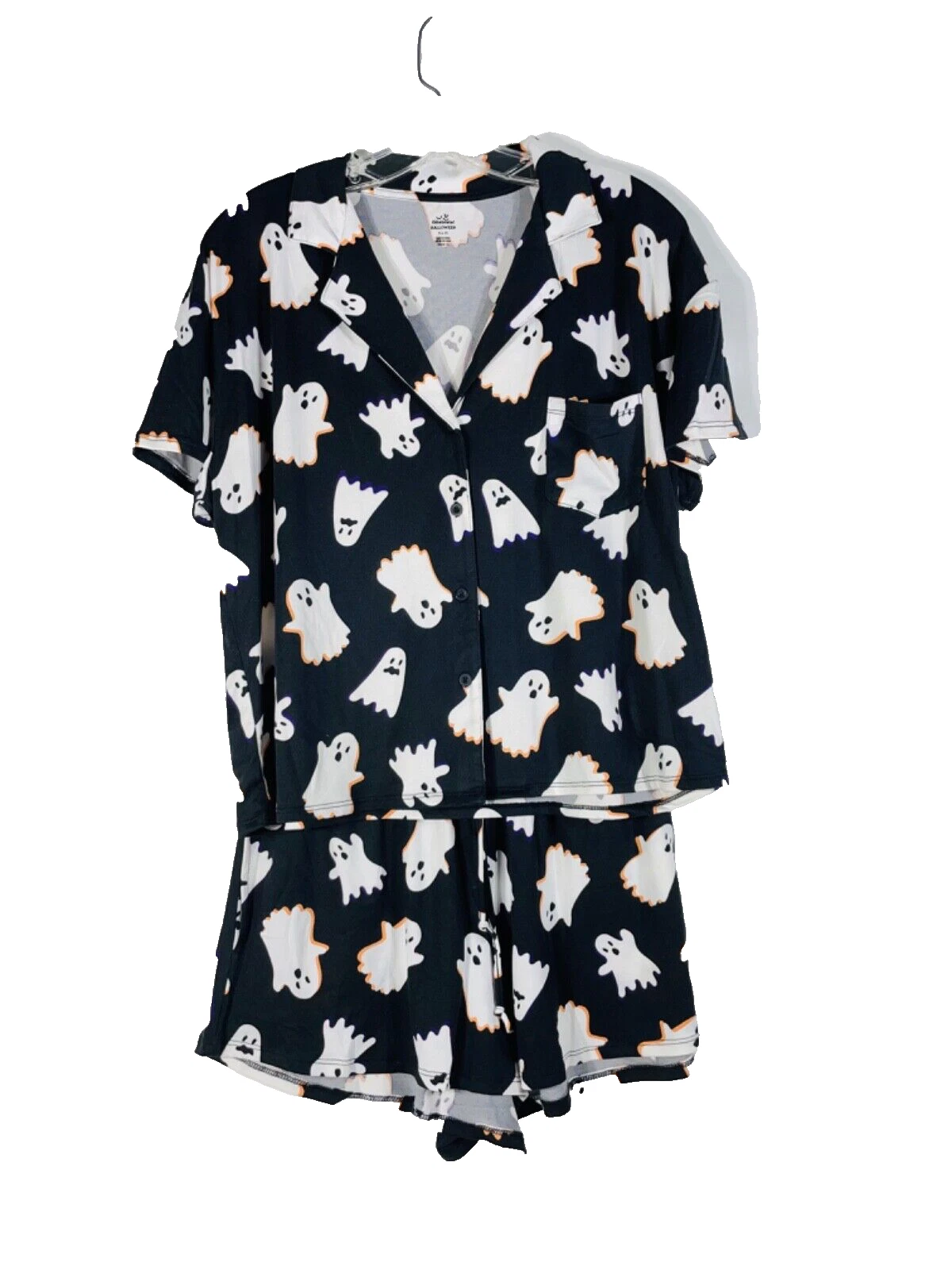 Womens Ghost Print 2-Piece Pajama Set Large 12-14 Top & Shorts
