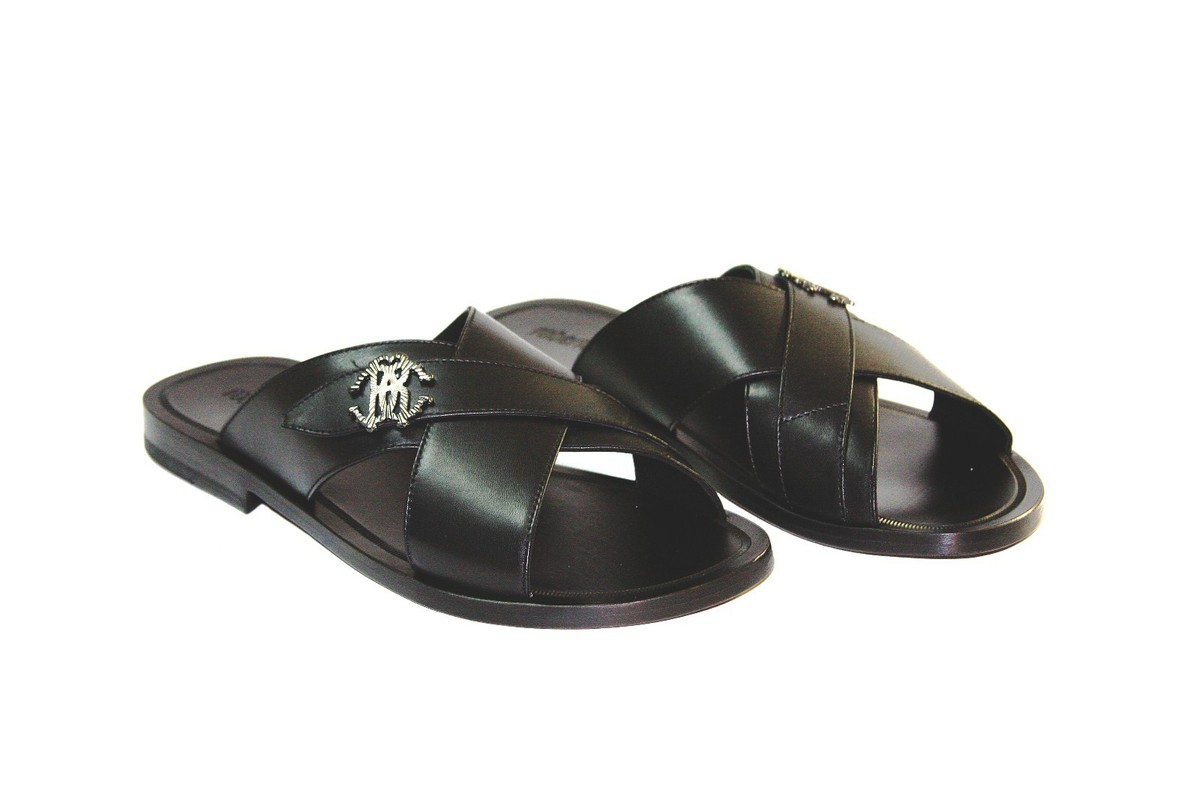 Roberto Cavalli Black Slide Sandals with Gold Emblem Flat Sandals With Golden Shells in Black for Women | Roberto  main image 3