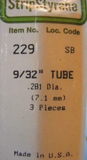 EVERGREEN #229 STYRENE TUBE  9/32" Diameter  (3) Plain White Pieces