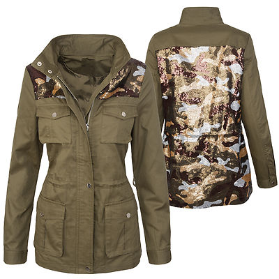 Damen Übergangs Jacke mit Print Damenjacke Vintage Jacke D-290 S-XL