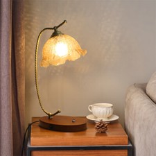 Vintage Nightstand Table Lamp Reading Bedside Flower Lampshade w/ Warm Light