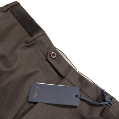 Zanella Platinum NWT Dress Pants Size 38 US Parker In Dark Brown 100% Wool