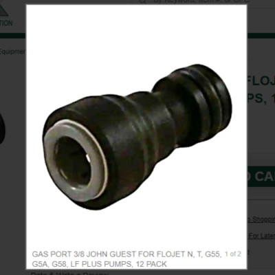 GAS PORT 3/8 JOHN GUEST FOR FLOJET N, T, G55, G5A, G58, LF PLUS PUMPS, 12 PACK