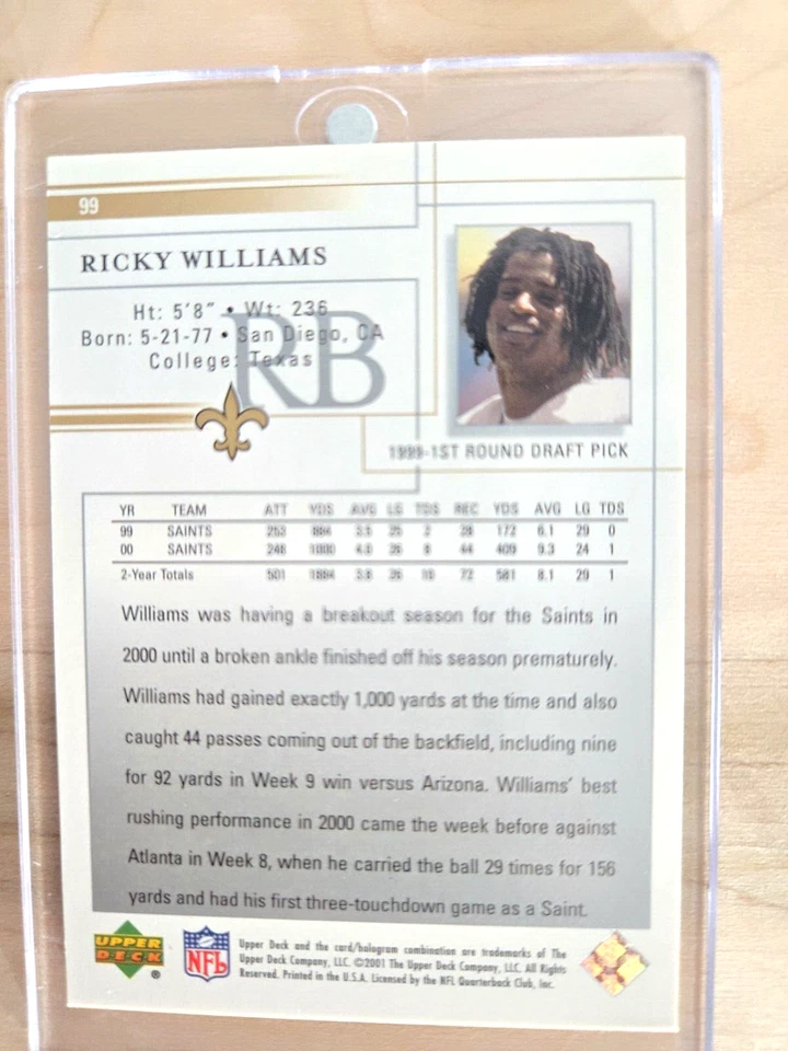 Ricky Williams Autographed upper deck #99 2001. Large Signature! - Image 2 of 4