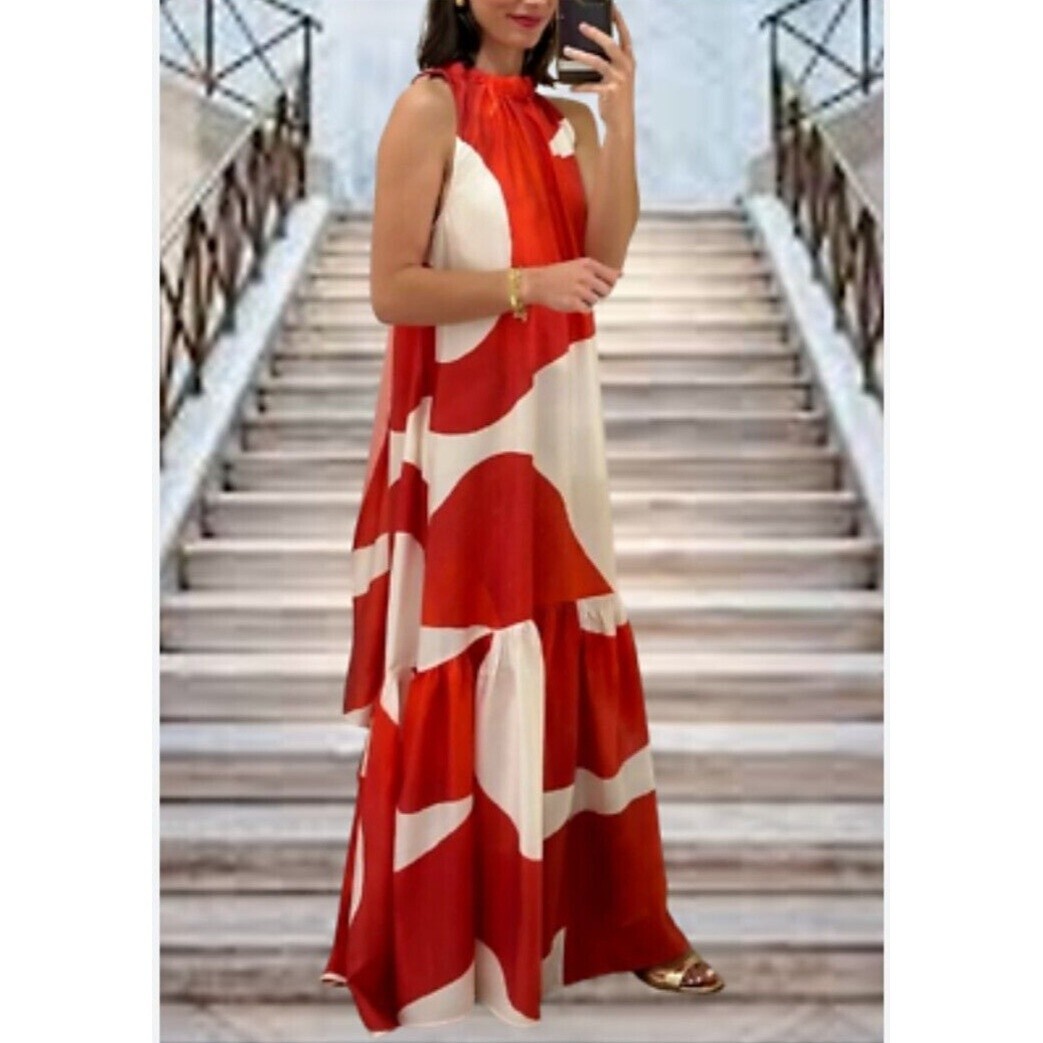 H&M Voluminous maxi dress Summer 2024 Collection (orange/Patterned) Size  XXL thumbnail 16