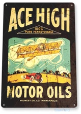 Ace High Motor Oil Sign, Gas Station, Garage, Auto Shop, Retro Tin Sign B217