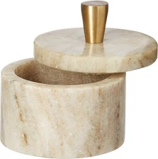 Brown Marble Salt Cellar with Lid and Premium Brass Knob Ramekins, Kosher