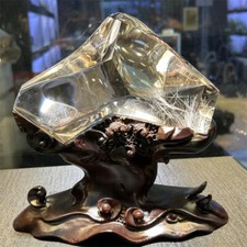 5.8lb Top Rare Natural Rutilated Quartz Crystal Specimen Reiki Decor  Stand