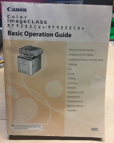 2010 CANON Color Image Class Printer Basic Operation Guide MF9280Cdn/MF9220Cdn - Picture 2 of 8