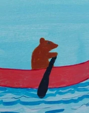 G.A.Titan Acrylic Painting IMPRESSIONISM  Bear In Boat Whimsical lake Folk Art