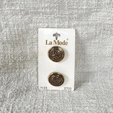 Vintage La Mode Buttons Gold Crest Metal Shank Buttons Set of 2 1970s