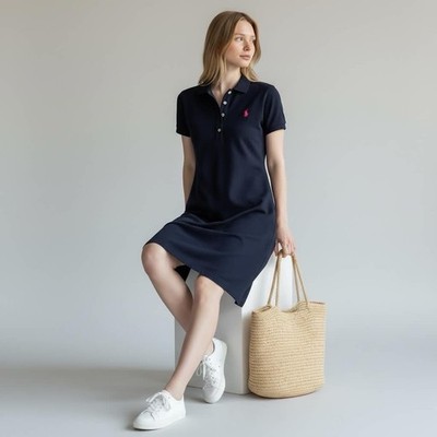 Polo Ralph Lauren Polo Dress Navy Blue Short Sleeve Cotton Women's Size Medium M