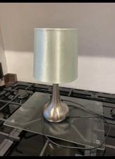 Lamp With Touch Base & Plug Silver Base With Light Green Shade