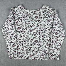 Vintage Express Tricot Floral Ribbed Long Sleeve Top Purple Cream Large USA Made