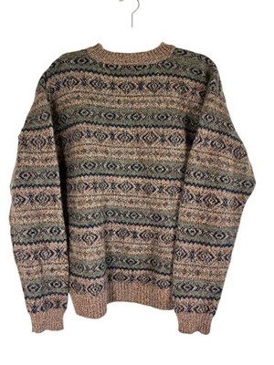 Vintage Wool Fair Isle Sweater Brown XL Earthy Granola Classic 90s Argyle Stripe