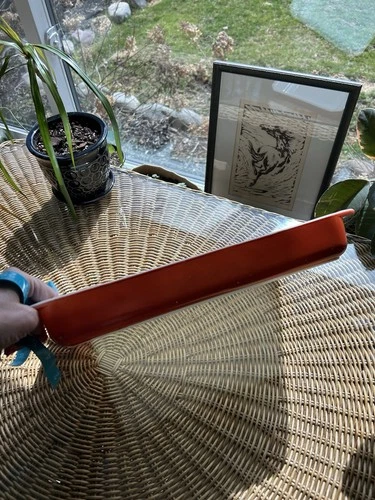 Rare Vintage Pyrex 933 9x13.5 Lasagna Dish White Burnt Orange Glass USA 1970s