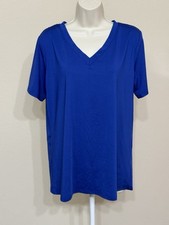 Women  s Blue Short Sleeve V-Neck Stretch Slim Comfort Activewear T-Shirt L