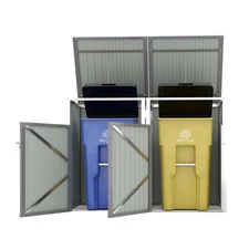 54 Cu.Ft Outdoor Storage Shed Metal Trash Can,Garbage Bin for 2 Trash Cans&Tool