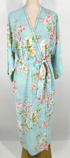Oscar de la Renta Pink label women's M Floral Robe Kimono turquoise Pockets long