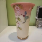 Fenton Burmese Vase Hand Painted Roses/ Hummingbird Limited Edition 1503/2500