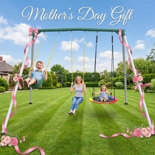 Hapfan 9.5ft Heavy Duty Tall Metal Swing Set with Saucer Swings 2 Belt Swings