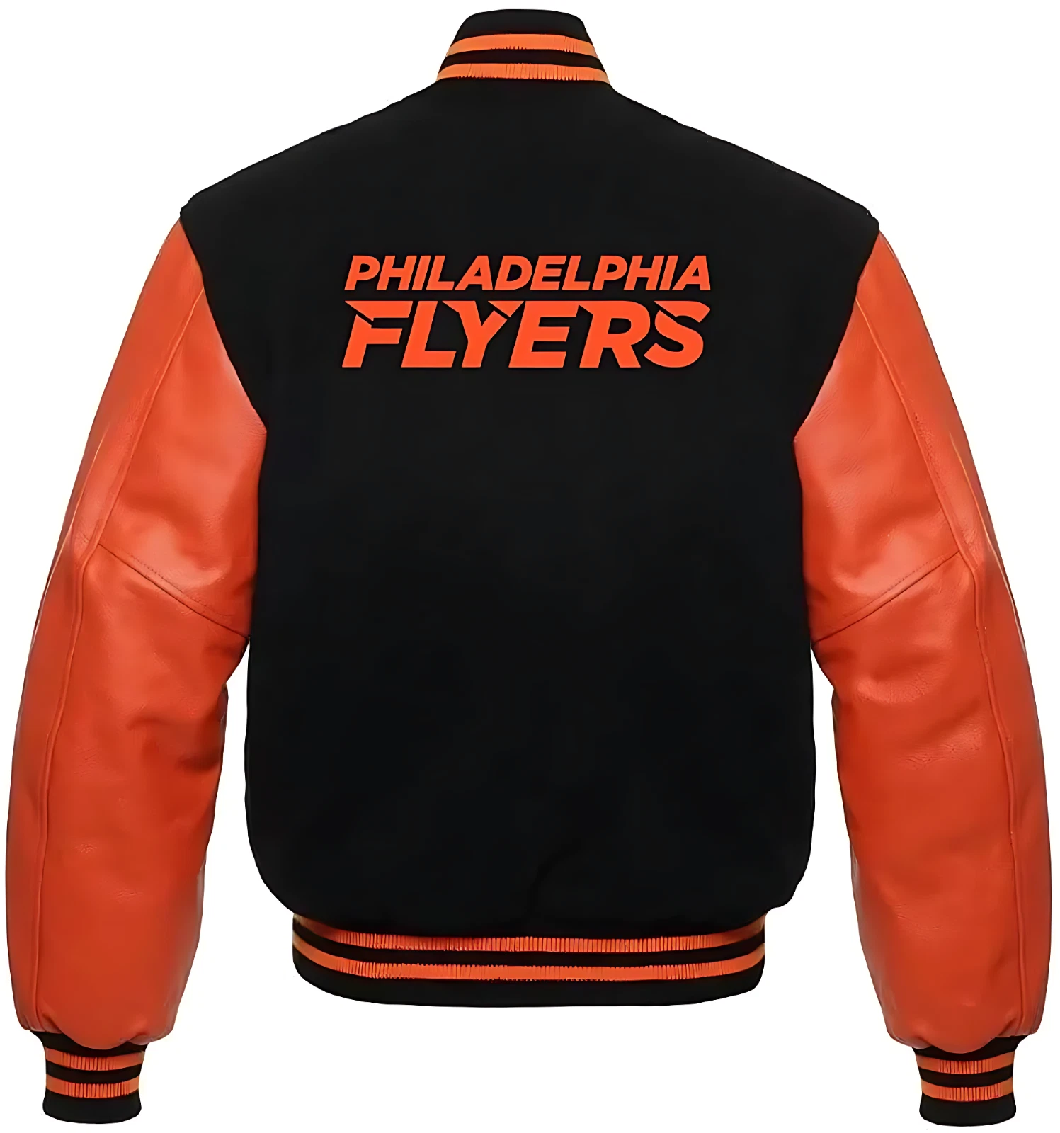 Philadelphia Black Body Orange Varsity Jacket  (Not Satin, Not Wool, Not Leather)