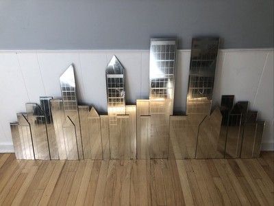 NYC Skyline Mirror - Etched - Art Deco - New York City VINTAGE 4 Piece 74 