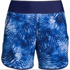 LANDS' END WOMEN'S QUICK DRY 5-INCH SWIM SHORTS WITH PANTY Size 8 Blue Swirl