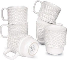 Large Ceramic Stackable Coffee Mugs Set of 6, 17 Oz, Dishwasher and Microwave Sa