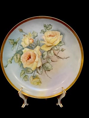 1915 Edith Kutney Artist Signed Handpainted Yellow Cabbage Roses Plate 12.25''