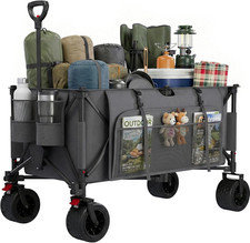 Carrello Pieghevole 260L per Spiaggia E Campeggio Con Ruote Pneumatiche 17Cm E D