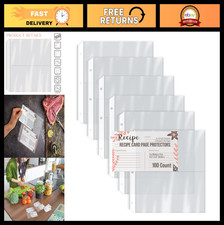 Recipe Card Protectors 4x6 Inch, 100 Count, 2 Pockets/Page, 3-Hole Punched Refil