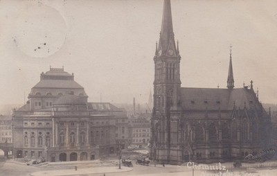 Postcard Chemnitz - Neustadt market, theater, Petrikirche, Heinecke Freiberg, 1909