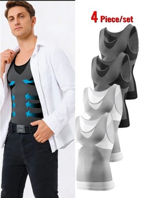 4er Set Herren Kompressionsweste Body Shaper Ärmelloses Shapewear Top Fitness