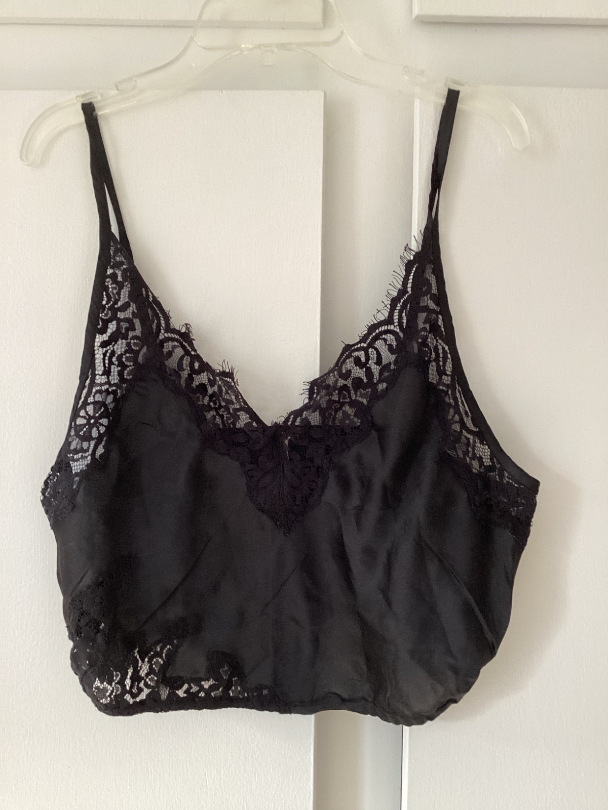 free people black satin lace cropped camisole small