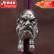 Old Man Head Brass Knife Bead EDC Paracord Lanyard Outdoor Charm Rope Pendant